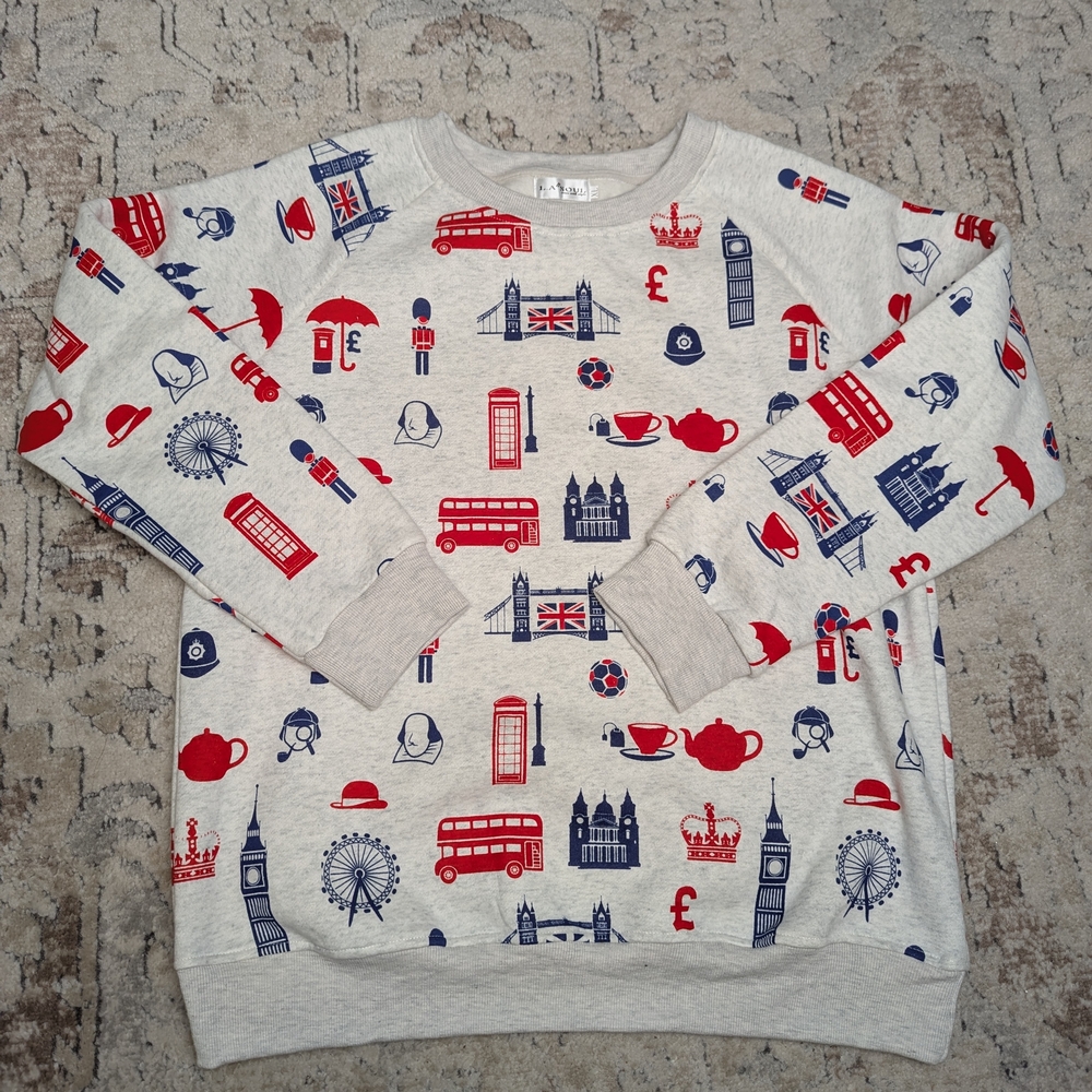 NWOT LA Soul London England Icons Women's Sweatshirt Red Blue XL Anglophile